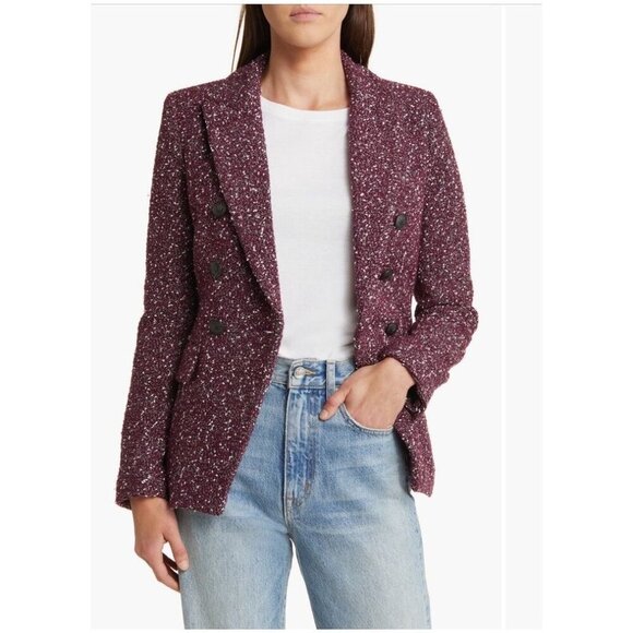 NWT RAG & BONE "Preston" Burgundy Tweed Boucle Double Breasted Blazer Jacket 2 - Picture 5 of 16